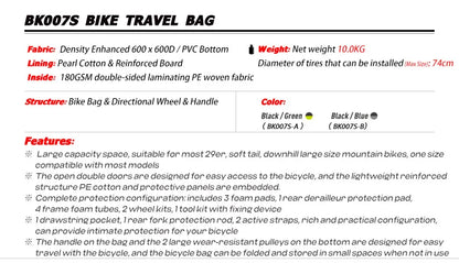 NOOYAH Bike Bag Bicycle Travel Bag Transport Case with Wheel Bag Rear Derailleur Pad Frame Fork Protective Tool Bike Accessories